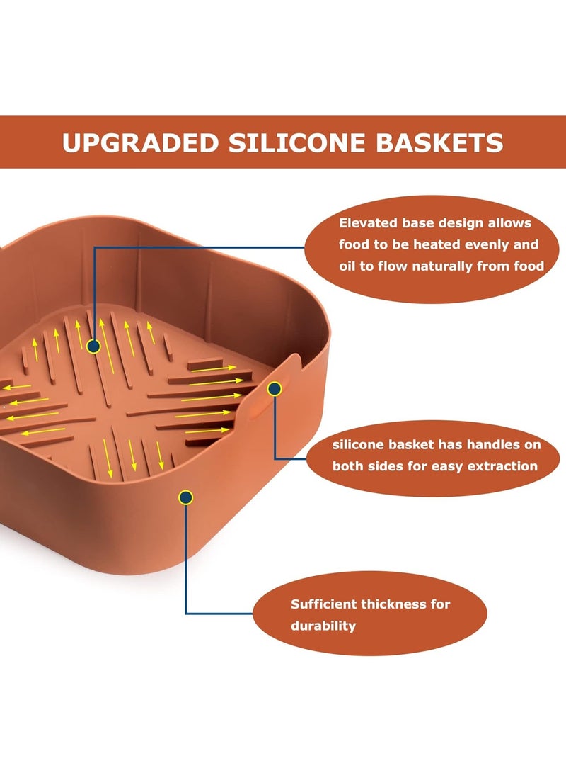 سلة مقلية الهواء السيليكون بطانات مربع - 2pcs قابلة لإعادة الاستخدام مقلية الهواء أواني السيليكون للأغذية الآمنة مقلية الهواء ملحقات الفرن (8.1 بوصة) - Image 3